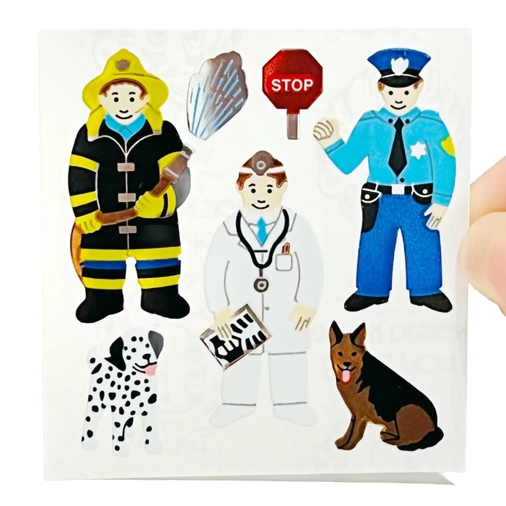 Vintage Sandylion Shiny Stickers Firefighter Police Doctor Career Dogs Dalmatian